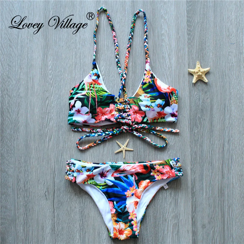 Lovey Village Bikinis Women 2019 Halter Swimwear Swimsuit Padded Bikini