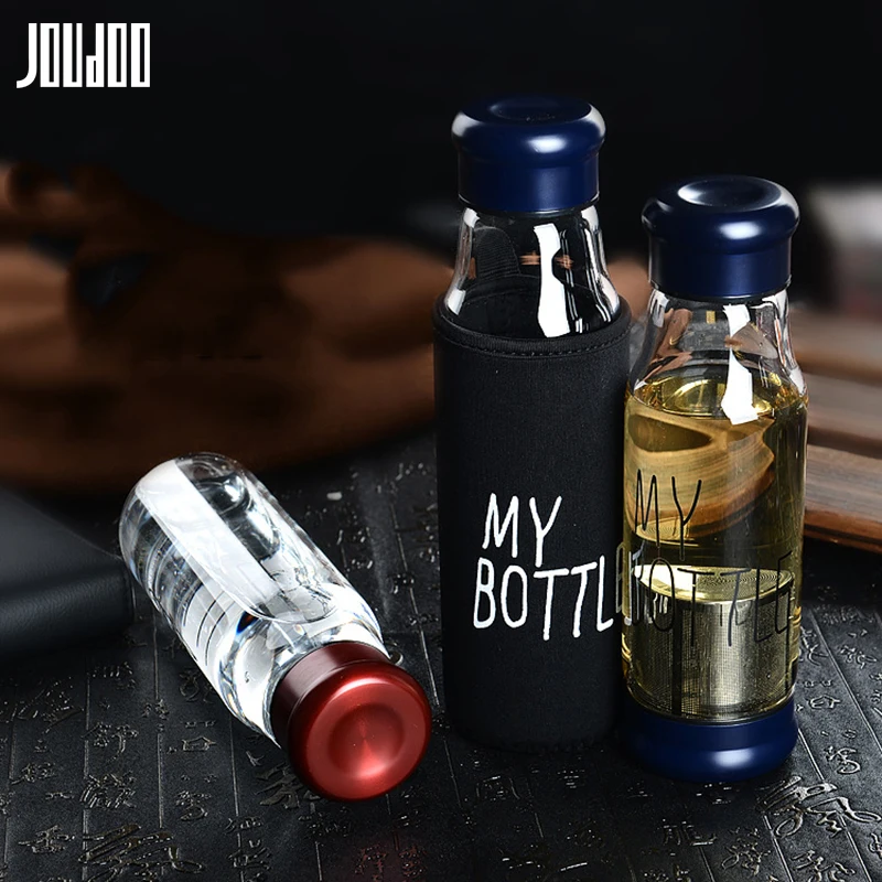 

JOUDOO Red&Blue Transparent Glass Water Bottle Creative Bottle With Filter Brief Leak-proof Tea Water Drinkware Outdoor Tour 35
