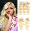 Rebecca 613 Blonde Bundles With Closure Brazilian Body Wave Remy Human Hair Weave Bundles 613 Honey Blonde Bundles With Closure 1