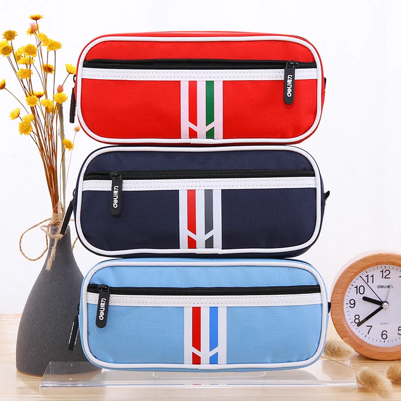 

1 Pc New Material Nylon Zipper Pencil Bag For Students Light And Soft Pencil Case 205x52x90mm 3 Colors Deli 66701