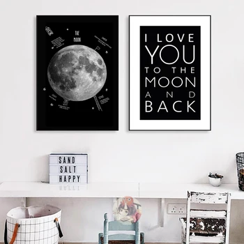 

Earth Canvas Printing Painting Love Letters Black and White Poster Nordic Wall Art Pictures Kids Bedroom Home Decor