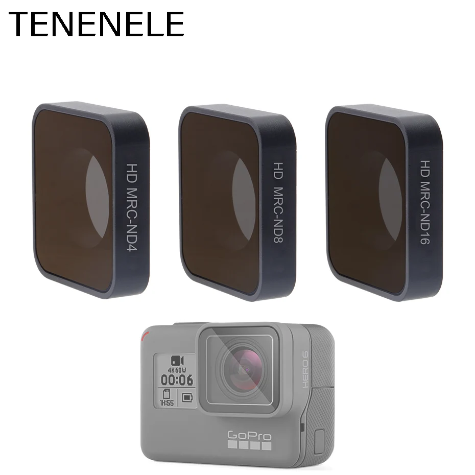 TENENELE Go Pro, спортивные фильтры для экшн-камеры, набор фильтров нейтральной плотности для GoPro Hero 5, 6, 7, черный, ND 4, 8, 16, фильтр для Hero