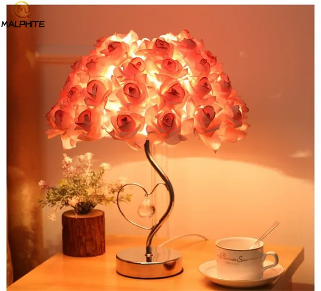Modern Roses flower lampshade table lamp marriage bedroom bedside