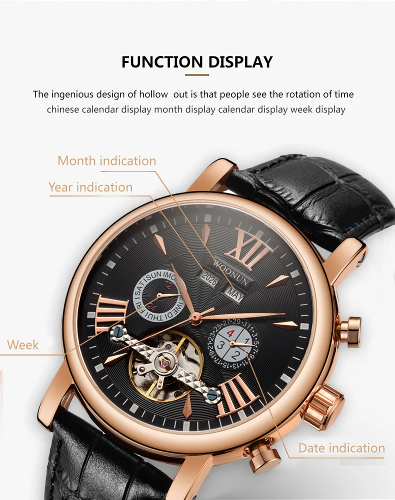 New Men Watches Luxury Rose Gold Mechanical Watches Men Tourbillon Automatic Watches Men Fashion Dress Gentleman Watches