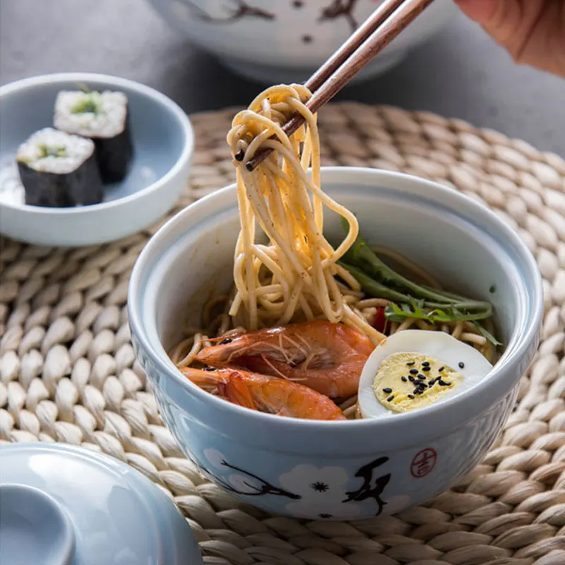 Yilala Ceramic Rice Bowls Blue Cute Tableware Creative 7 Inch Noodle