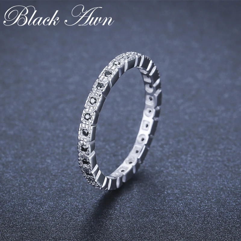 

[BLACK AWN] Real 100% 925 Sterling Silver Jewelry Wedding Rings for Women Vintage Round Finger Ring Girl's Gift G012