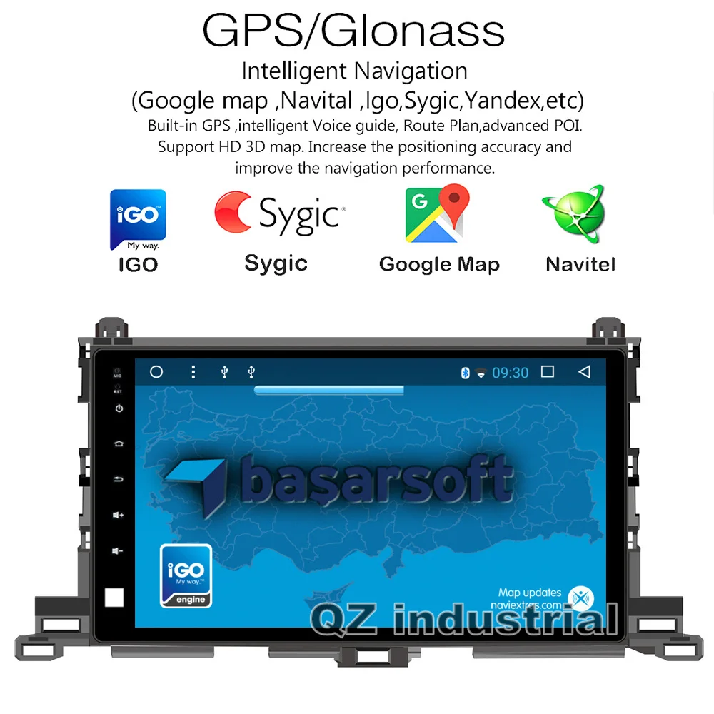 Perfect QZ industrial HD 10.1inch Android 8.1 T3 car dvd player for Toyota highlander 2015 with Canbus Radio GPS BT 3G 4G WIFI RDS Map 4