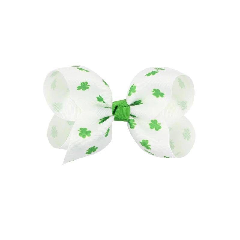 Big Bow Clip Boutique Hair Bows Green Clover Printing Hair Clip Grosgrain Ribbon Bow  Clips For  Kids Hairpins Boutique Hairclips Hair Accessories  (1)