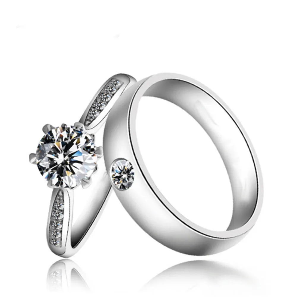 Fashion White Gold Plating Lover Promise Rings For Couples