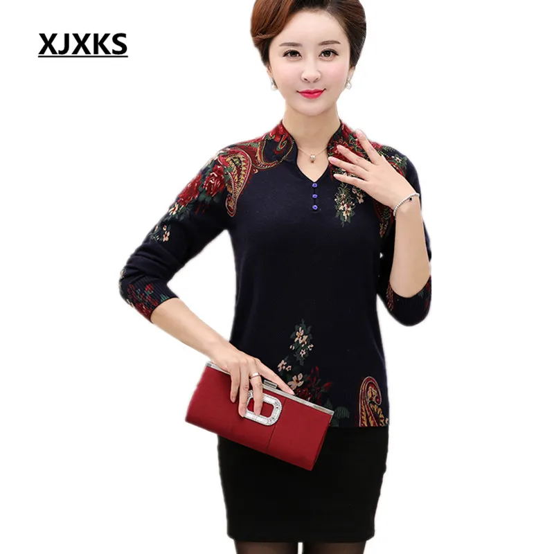 

sweater women ladies knitted tops wool and cashmere print middle aged women sweaters and pullovers 622