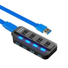 USB3.0 концентратор сплиттер 4 порта 5 Гбит/с Micro USB 3,0 концентратор высокого качества Usbhub с переключателем включения/выключения USB сплиттер адаптер синий кабель