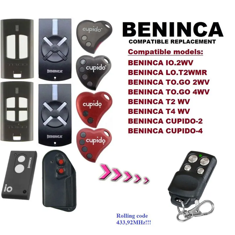 

10pcs / lot New compatible remote for BENINCA T4WV,T2WV,CuPIDO-2,CUPIDO-4,TO.GO 2WV,TO.GO4WV
