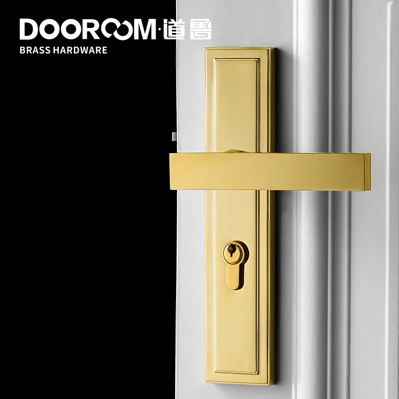 Dooroom Brass Door Lock Set Gold Modern HK American Villa Interior Room Bedroom Bathroom Dummy Door Lever Split Handle Pull