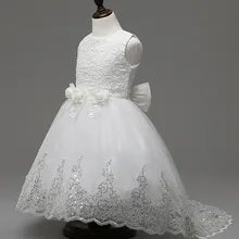 2016 nouvelles filles robe princesse robe enfants parti porter de longues fleur fille robe de mariage Blanc Tutu Robe Pour L’anniversaire