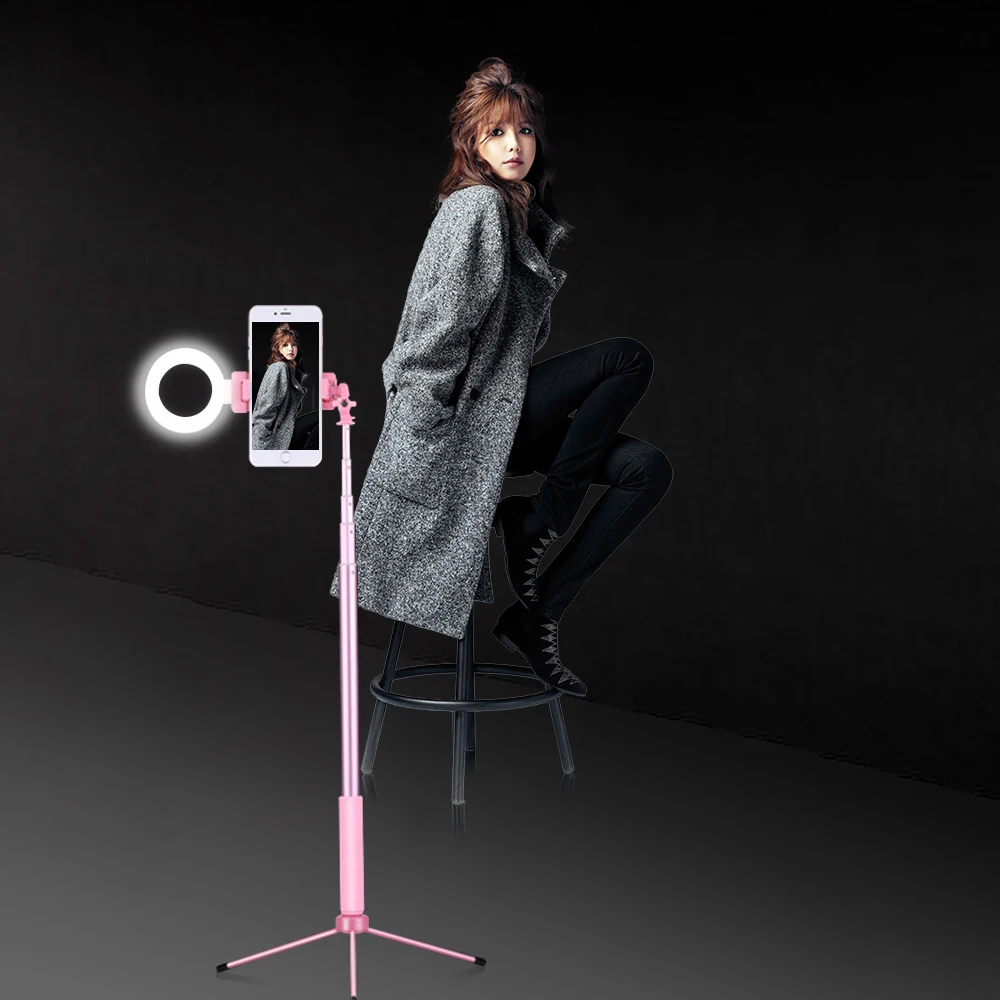 

4 in 1 Monopod Phone Mount Selfie Tripod LED Stick 1.7m live Ring light Phone Stand for iPhone XS 7plus Huawei P20 Pro Makeup