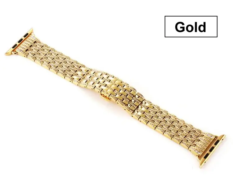 Для Apple Watch Series 4 роскошный ремешок для часов с ремешком, чехол для часов с кристаллами и бриллиантами для Apple Watch Series 1, 2, 3, браслет - Цвет ремешка: Gold for Band