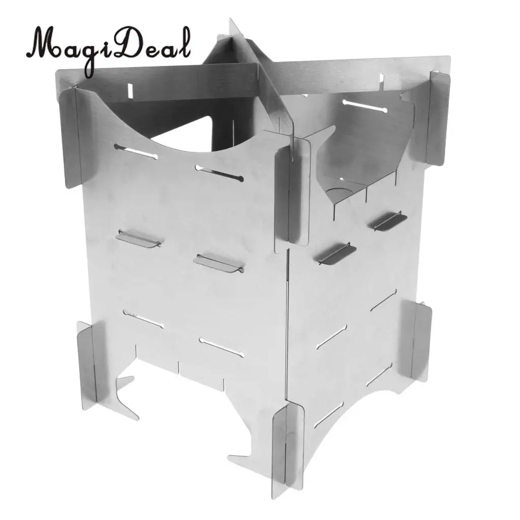 Portable Folding Stainless Steel Camping Hiking Wood Stove Charcoal Burner