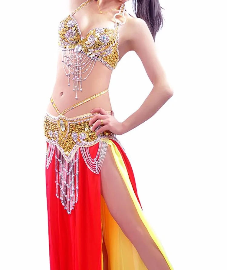 Backbayia Soutien-Gorge Dansant du Ventre Costume Pailletes Polyester Sequin Vêtement Danseuse Indienne
