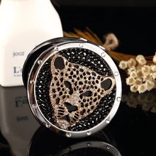 Engrave words free,bling rhinestone tiger leopard head,Mini Beauty pocket mirror,wedding gifts for guests,makeup compact mirror