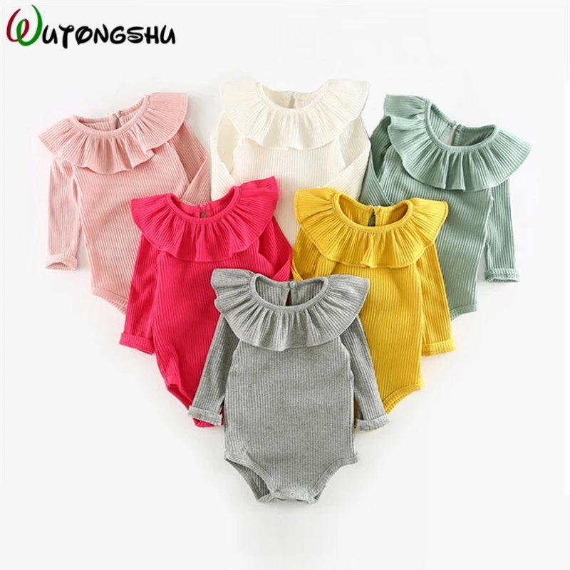 Japan Style Baby Girls Bodysuits Spring Winter Baby Lotus Leaf Collar Climbing Suit Baby Bodysuits Baby Girl Clothes Body Suit