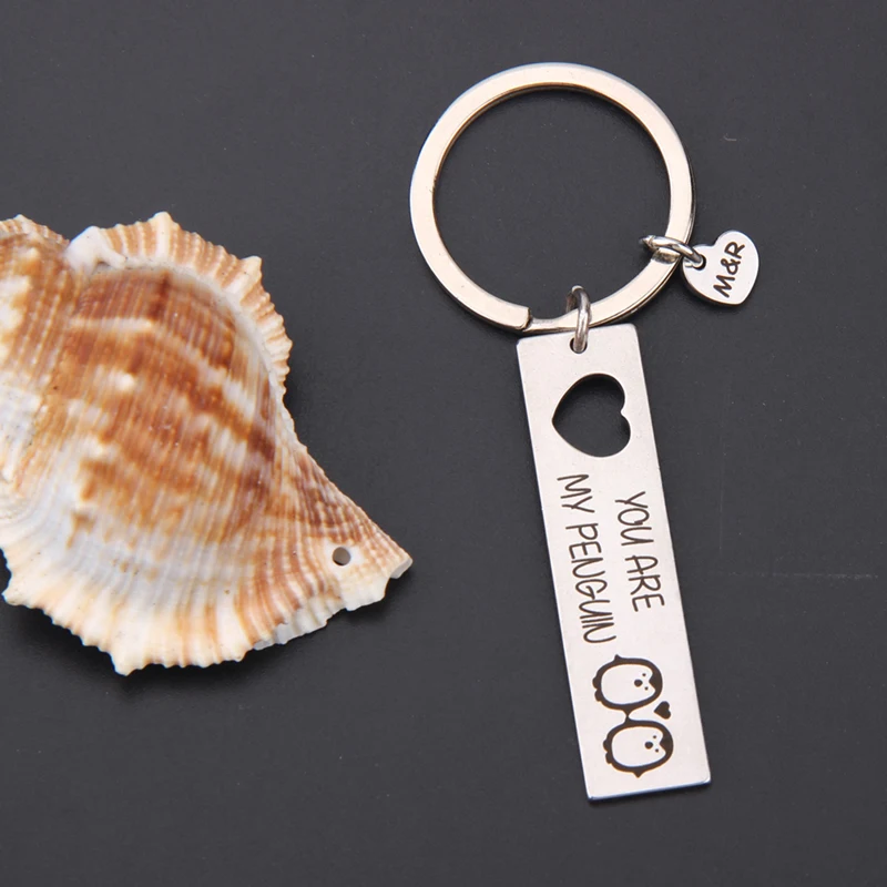

Keychain Custom Engraving Bag Charm You Are My Penguin Creative Couple Keyrings Lovers Souvenir Two Name Initials Personality