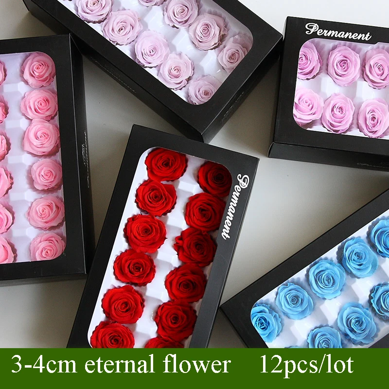 

12pcs/set 3-4cm Headwear Eternal Roses Dry Natural Fresh Preserved Rose artificial flowers valentine decor wedding flowers