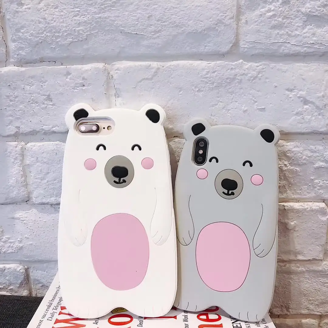 3D Cute Cartoon Animal polar bear Soft Silicon Phone Case For iPhone X 6 6S Plus 7 8 Plus 3D white bear Rubber back cover Cases