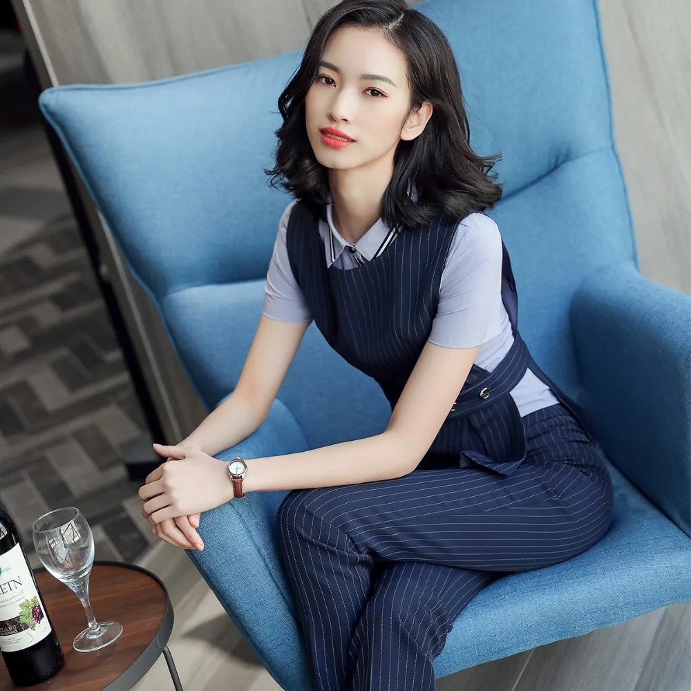 2018 Office Lady Work Wear 2 Piece Set Formal Pant Suit Size S-4XL Waistcoat Belt Black Vest Women Sleeveless Jacket Blazer pant