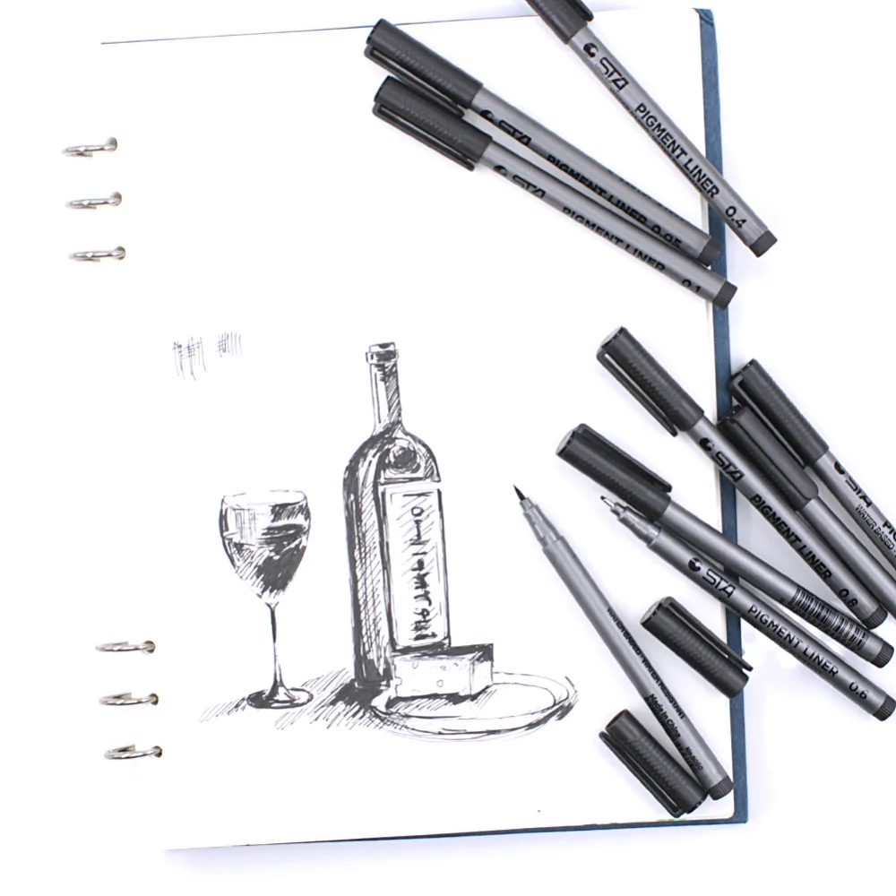 

9Pcs Different Size Waterproof Fade Proof Micron Pen Tip Fine Liner Fineliner Set Liners for Drawing Writing Black Fineliner Pen