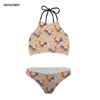 

INSTANTARTS Women Swimsuit Brazilian Rooster Chicken Print Bikini Set Summer Beach Bathing Swim Suit Female Lace Up Swimwear