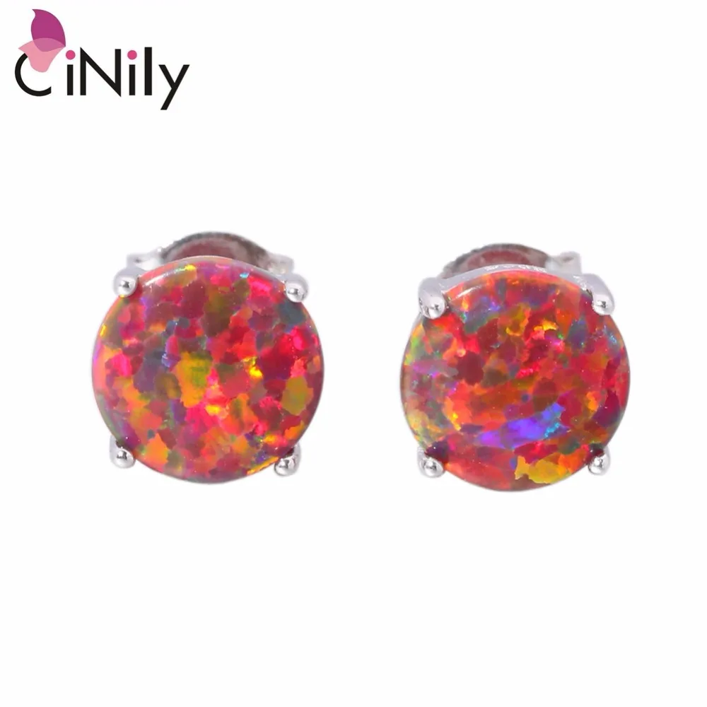 Женские серьги гвоздики из серебра 925 пробы 8 мм|white fire opal|925 sterlingsilver silver |