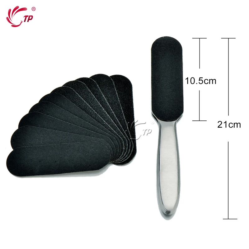 

PRO Pedicure Feet Care Stainless Metal Handle + 10pcs Black Sanding Cloth High Level Foot Rasp Alicate de Cuticula