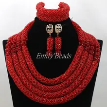 Очаровательные африканские красные бусины комплект ювелирных изделий индийские свадебные украшения набор нигерийские Африканские свадебные украшения набор AIJ961