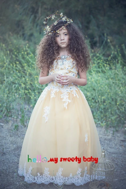 Cheap Little Girls Party Dress 2016 Crew Neckline Beading Sequins Lace Appliques A Line Tulle Ankle Length Little Girls Pageant Dress