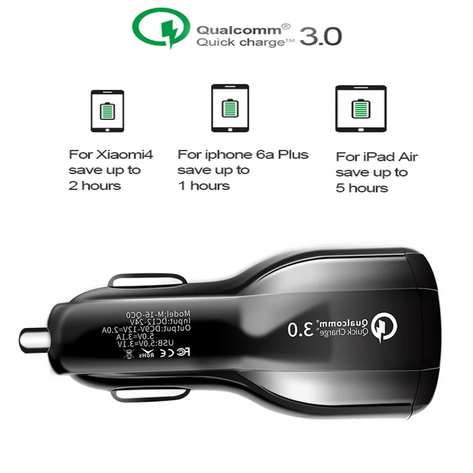 Car Charger Quick Charge 3.0 Dual USB Car-Charger for iPhone Oneplus 6T Mobile Phone QC 3.0 Fast Car Charging USB Charger Adapte