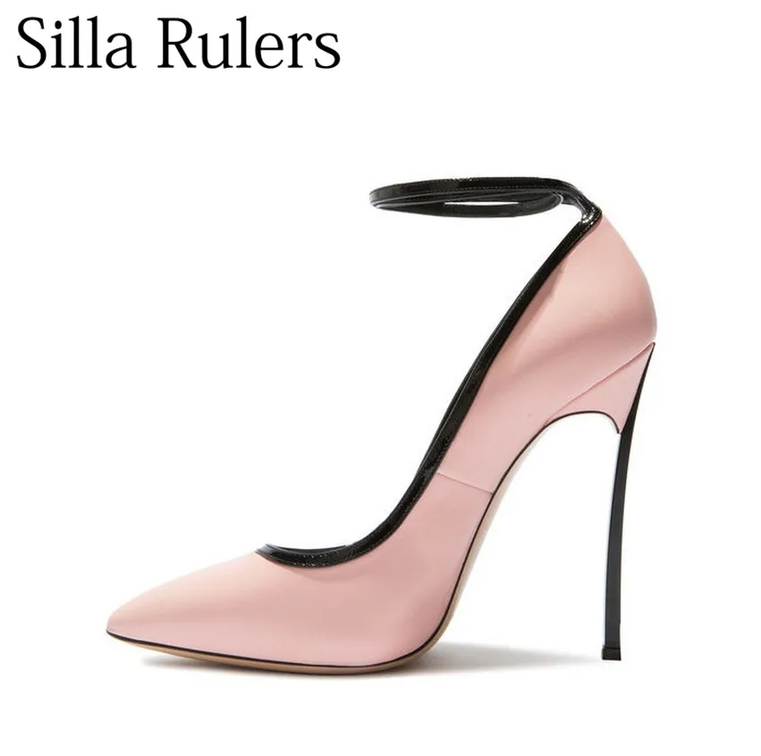 

Silla Rulers 2018 new autumn sexy one strap pointed toe high heel pumps woman Fine heel Shallow leather women's party shoes