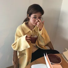 Женские осенне-зимние топы, винтажная рубашка, свитер, Женский винтажный свитер, большие размеры, карманный вязаный кардиган, пальто, Sueter Mujer