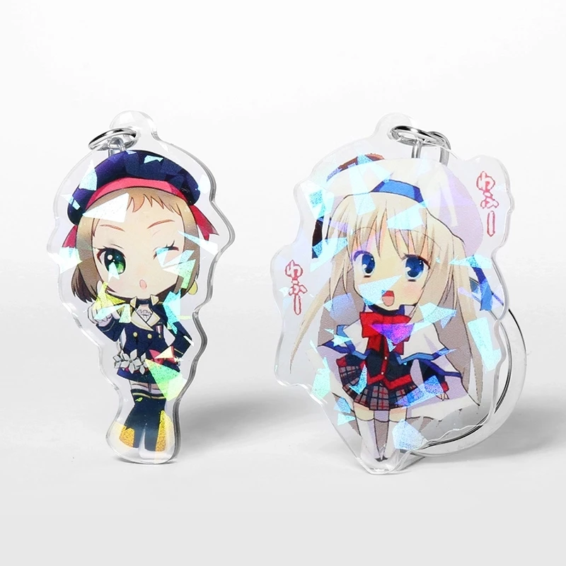 

20pcs personalized 7cm glitter acrylic key chain holographic transparent charm anime keychain