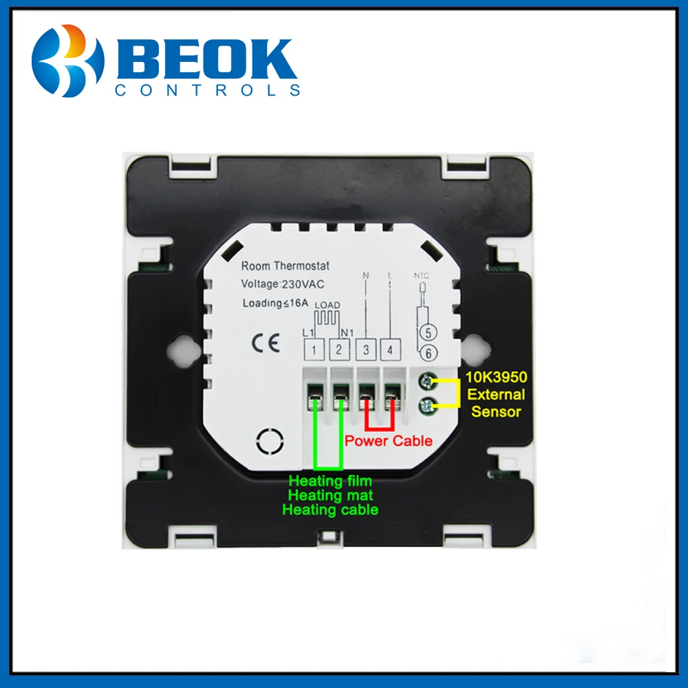 Beok TDS23 EP термостат с большим стеклянным экраном для 16A электрическая система