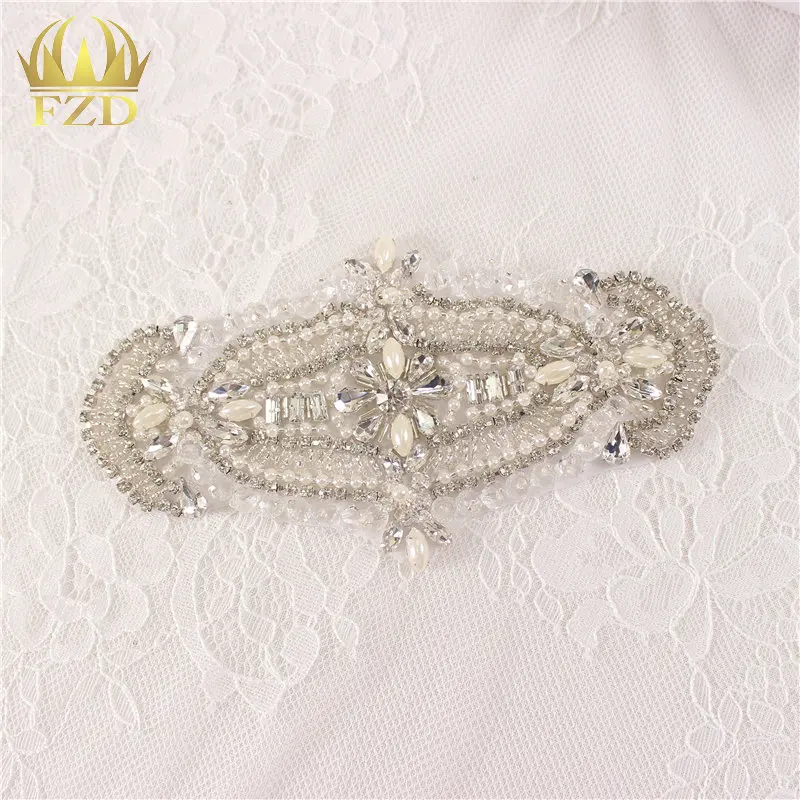 (1 piece) Clear Rhinestone Sewing Crystal Pearl For Sash Belt Sliver Appliques Stoned Patch