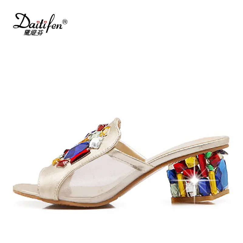 Daitifen Luxurious Multicolor Rhinestone Ladies Outside Slippers Mixed