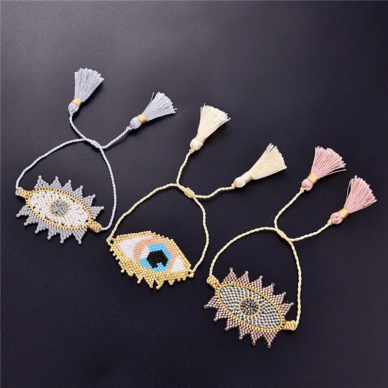SEDmart Модные женские браслеты с кисточками и глазами, золотой браслет в виде сердца, ювелирные изделия в богемном стиле