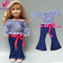 18 дюймов американская Кукла Одежда на одно плечо расклешенные Штаны кукла рубашка в полоску и джинсы красивые Штаны для куклы