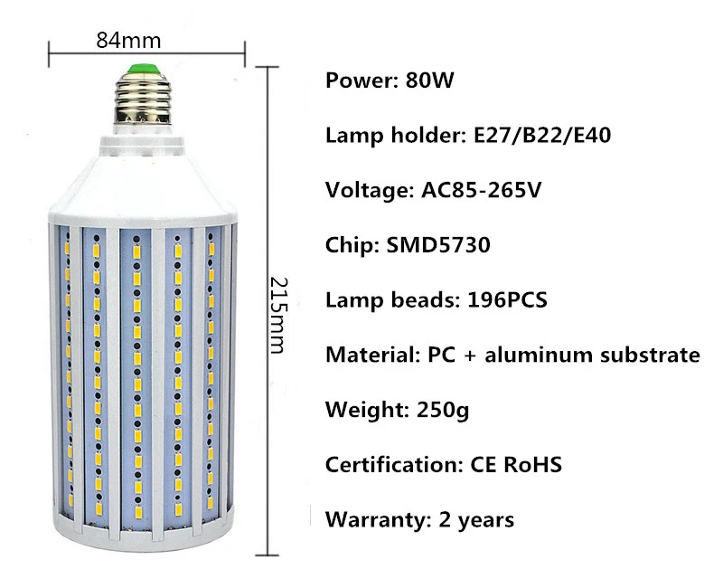 Светодиодный кукурузный светильник E27 SMD5730 10 W-150 W AC85-265V Светодиодная лампа-кукуруза E14/E40/B22 светодиодный светильник светодиодный Лампа Внутреннее освещение