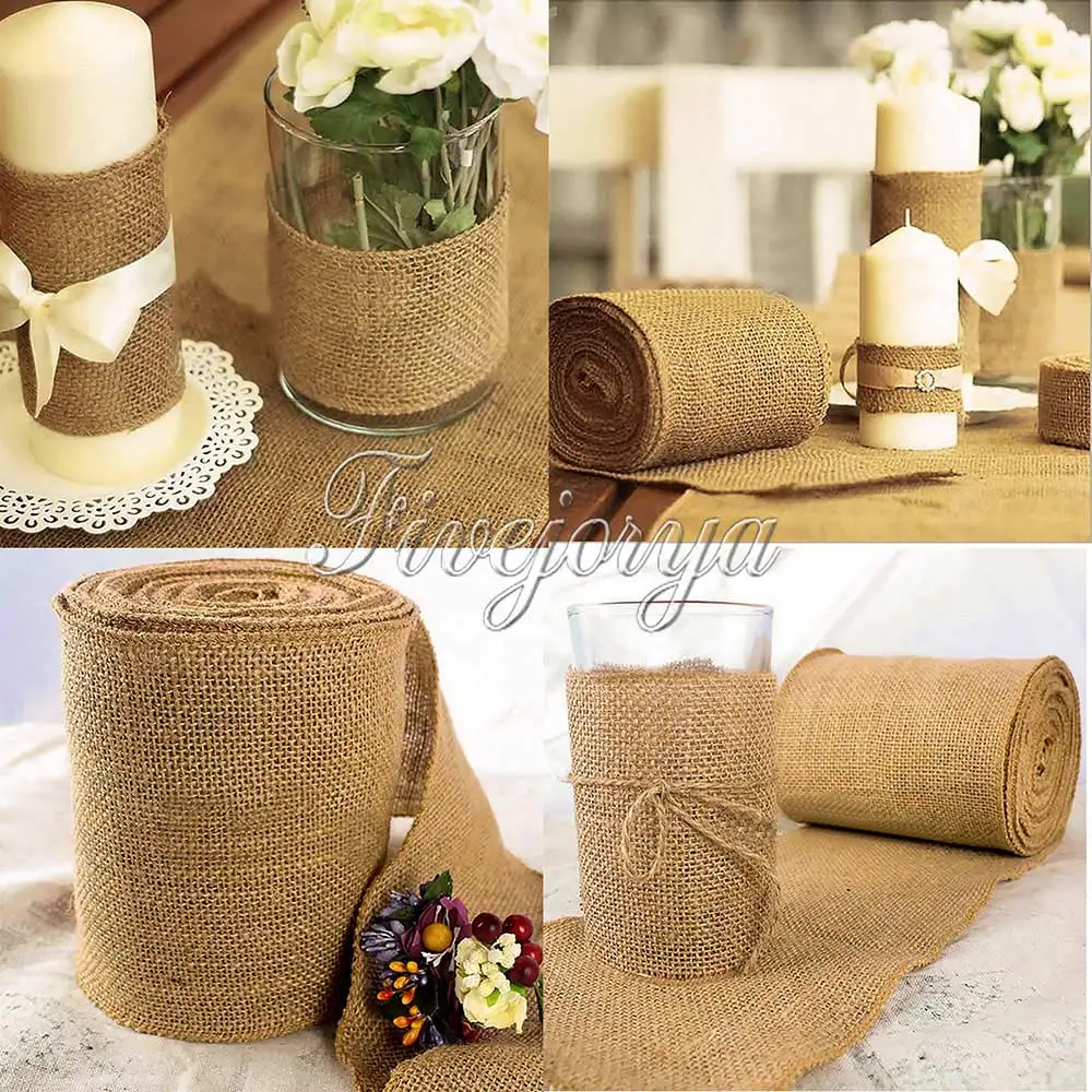  10M*15CM Vintage Jute Burlap Roll Lace Hessian Table Runner Wedding Party Chair Bands Sash Banquet 