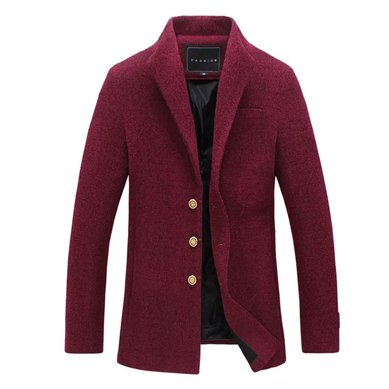 Warm Single Breasted Woolen Coats Men Winter Wool Jackets British Style