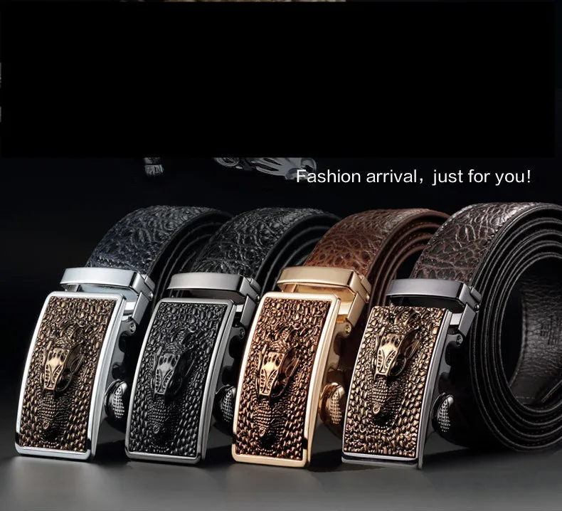 New Ceinture homme Luxury brands Men's leather belt Gold Alligator belt men's belt wholesale automatic buckle Black coffee belt
