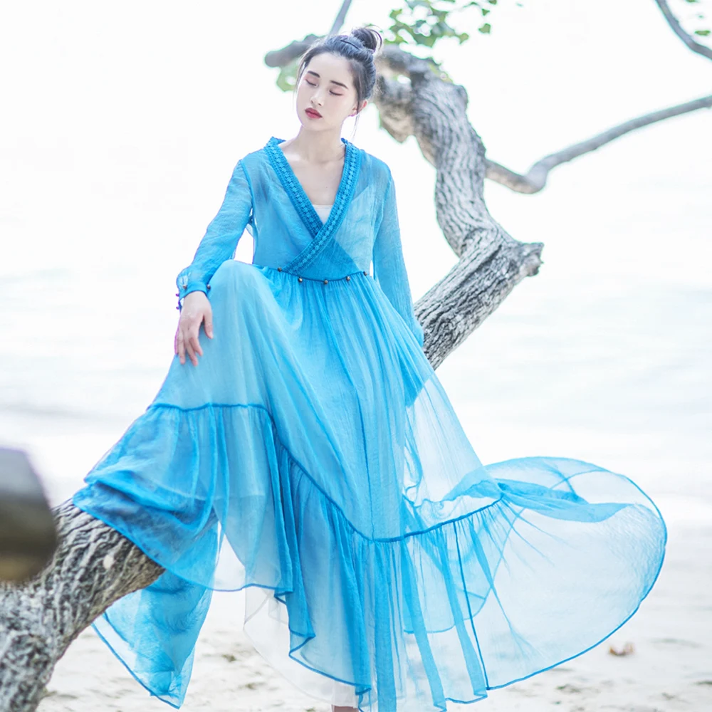 

IRINAW608 new arrival summer 2018 original design with headscarf vintage large bottom see through long chiffon dress women