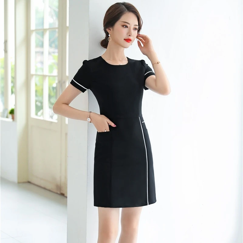 夏のファッションの女性黒半袖オフィスレディース作業服のドレスエレガントな Ol スタイル ドレス Aliexpress
