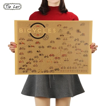 

TIE LER Nostalgic Vintage Kraft Paper Bicycle Daquan Poster Bars Cafe Wall Sticker Home Decor Decorative Painting 51.5x36cm